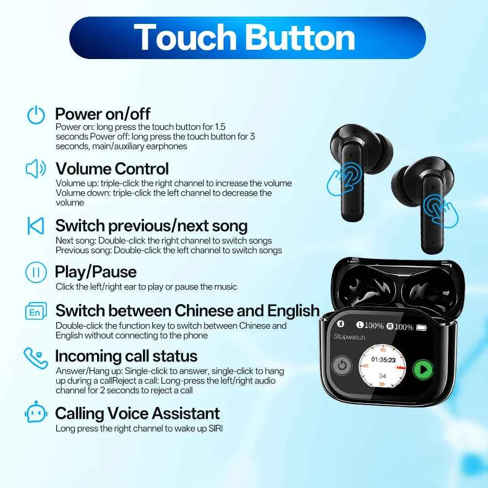 AI Translator Earbuds – Instant 165-Language Translation, ANC Noise Cancelling, HiFi Sound & Smart Touch Screen