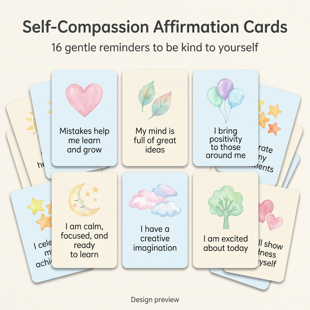 16 Self-Compassion Affirmation Cards | Kindness & Confidence