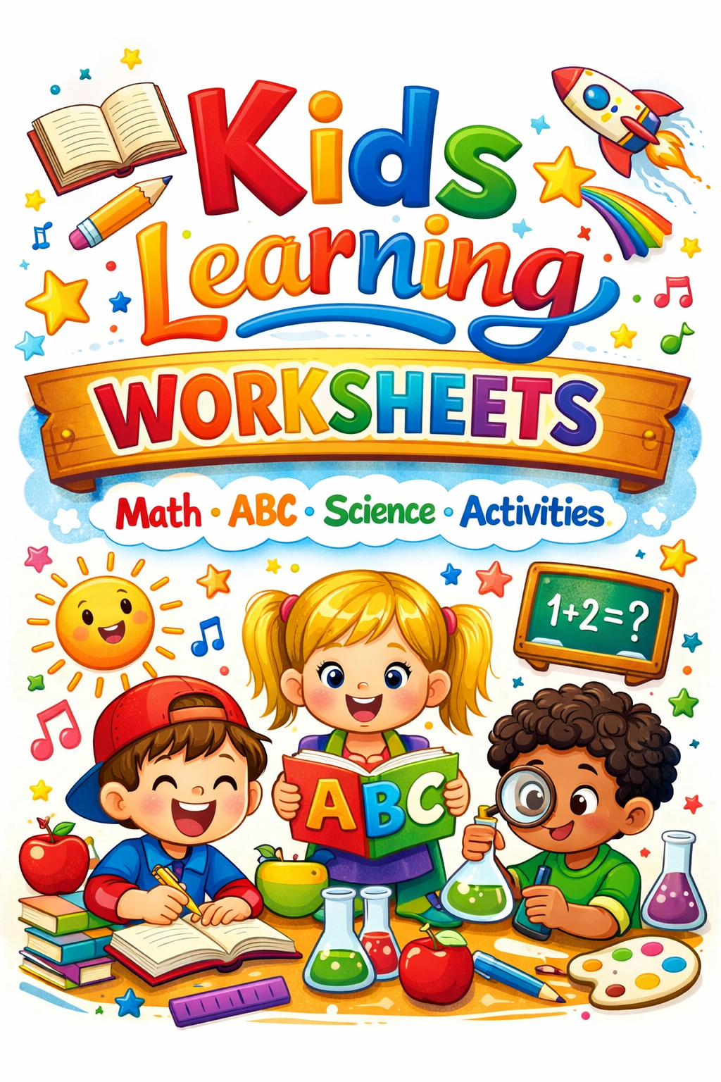 Kids Learning Worksheets — 42-Page Digital Printable | Math, ABC, Science & Activities