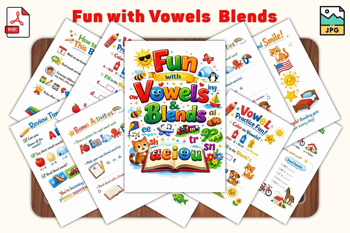 Fun with Vowels & Blends 14 page Digital Printable