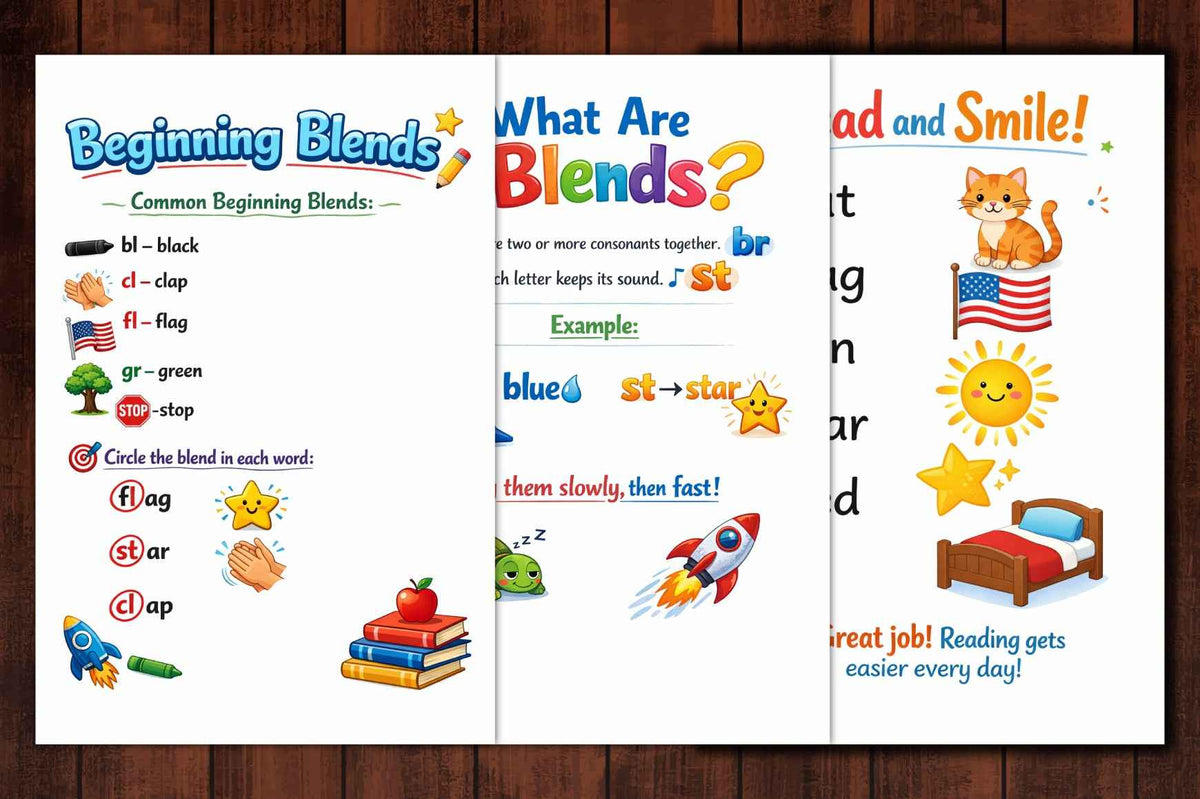 Fun with Vowels & Blends 14 page Digital Printable