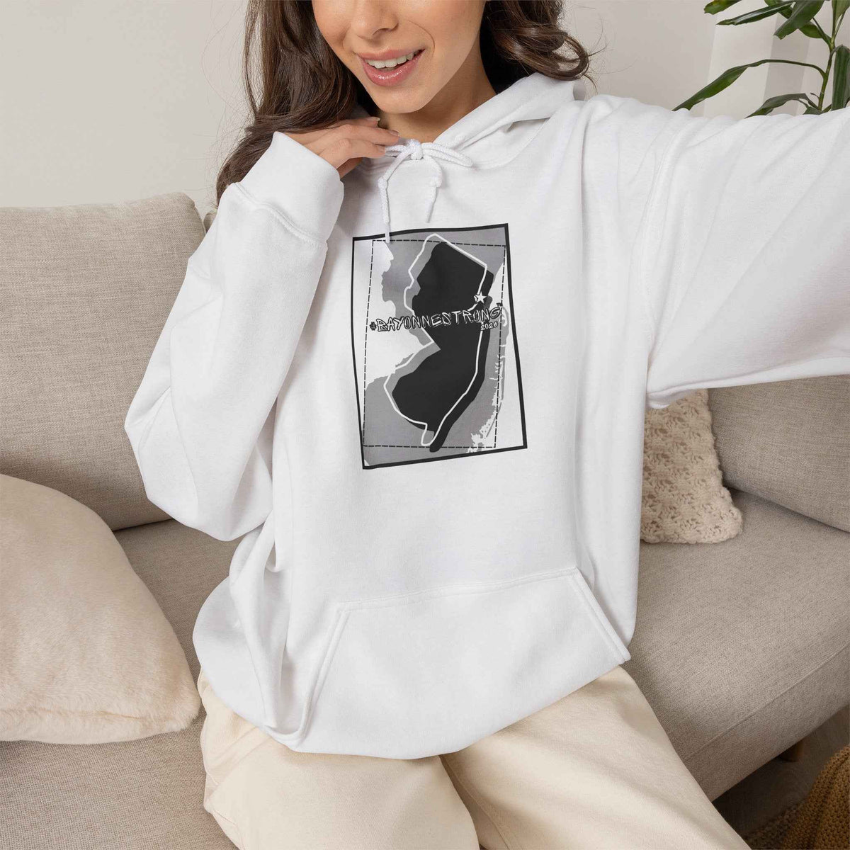 Limited Edition BAYONNESTRONG™ Hoodie — Minimalist New Jersey State Map Sweatshirt