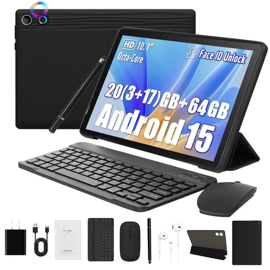 10" Android 15 Tablet Bundle – 20GB RAM, 64GB, WiFi 6, Keyboard, Mouse & Stylus Included