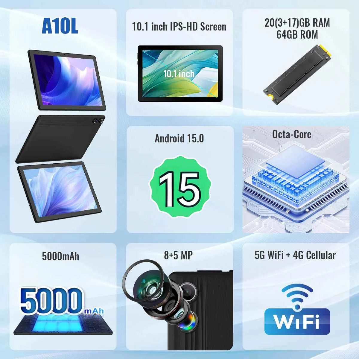 10" Android 15 Tablet Bundle – 20GB RAM, 64GB, WiFi 6, Keyboard, Mouse & Stylus Included