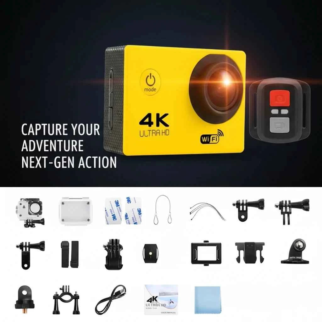 4K Action Camera – Waterproof 30M, WiFi, 170° Wide Angle, 2" Touch Screen