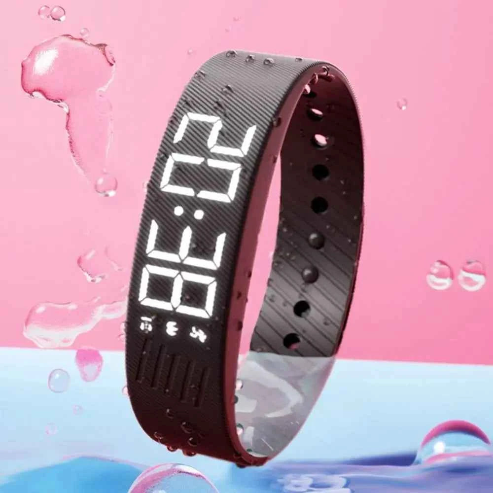 LED Digital Alarm Clock Watch Snooze-proof Alarm Bracelet with Running Pedometer Waterproof Vibrating Alarm