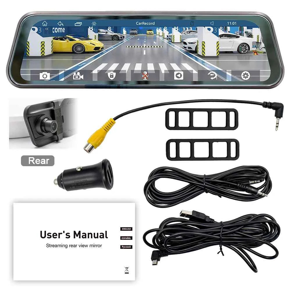 BQCC 9.36 Inch 2.5D Touch Screen Car Player MirrorLink CarPlay Android Auto Rearview Mirror Recorder AUX/BT/FM/SPK Car Radio