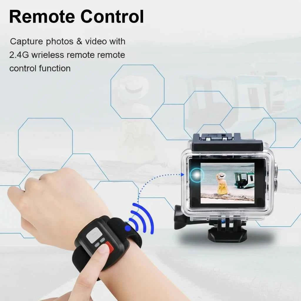 4K Action Camera – Waterproof 30M, WiFi, 170° Wide Angle, 2" Touch Screen