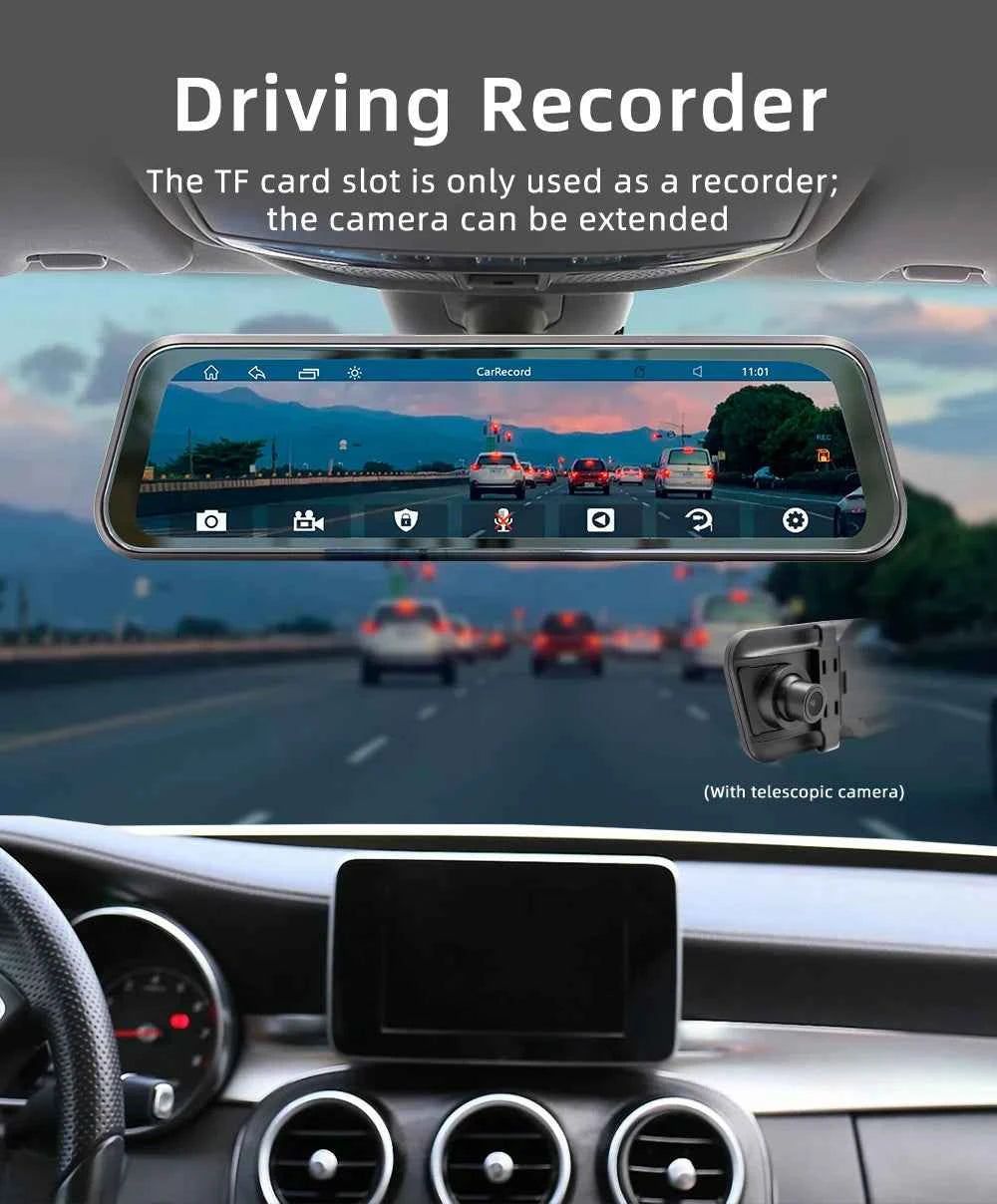 BQCC 9.36 Inch 2.5D Touch Screen Car Player MirrorLink CarPlay Android Auto Rearview Mirror Recorder AUX/BT/FM/SPK Car Radio