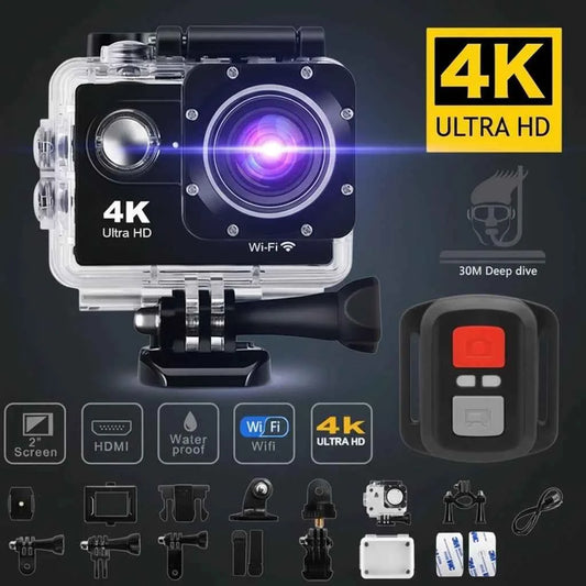 4K Action Camera – Waterproof 30M, WiFi, 170° Wide Angle, 2" Touch Screen