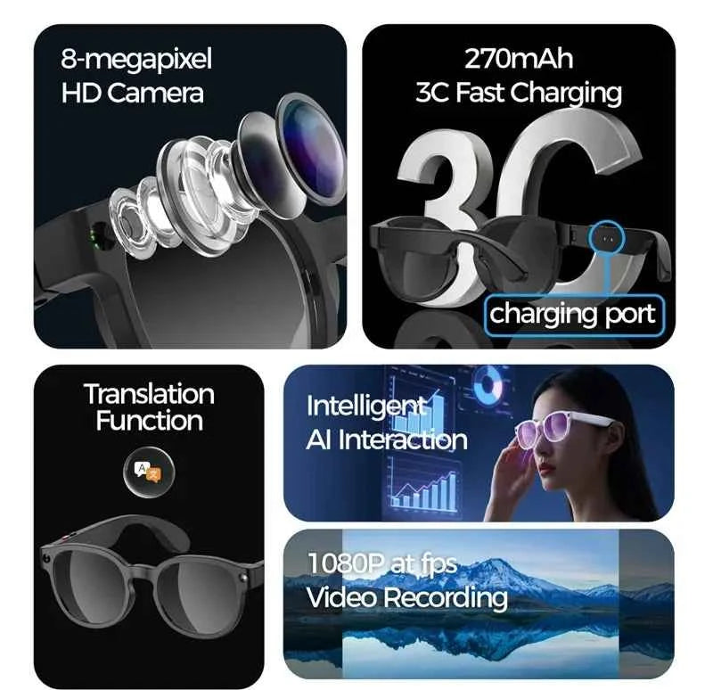 AI Smart Glasses – 4K Camera, Bluetooth 5.3, Real-Time AI Translation