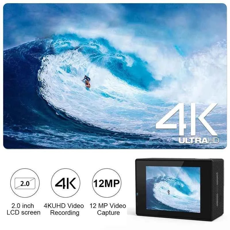 4K Action Camera – Waterproof 30M, WiFi, 170° Wide Angle, 2" Touch Screen