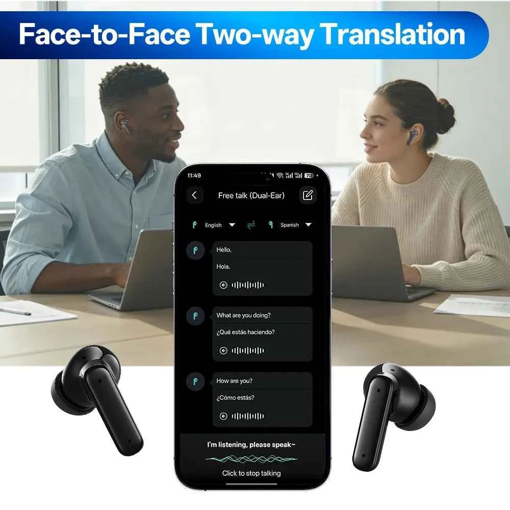 AI Translator Earbuds – Instant 165-Language Translation, ANC Noise Cancelling, HiFi Sound & Smart Touch Screen
