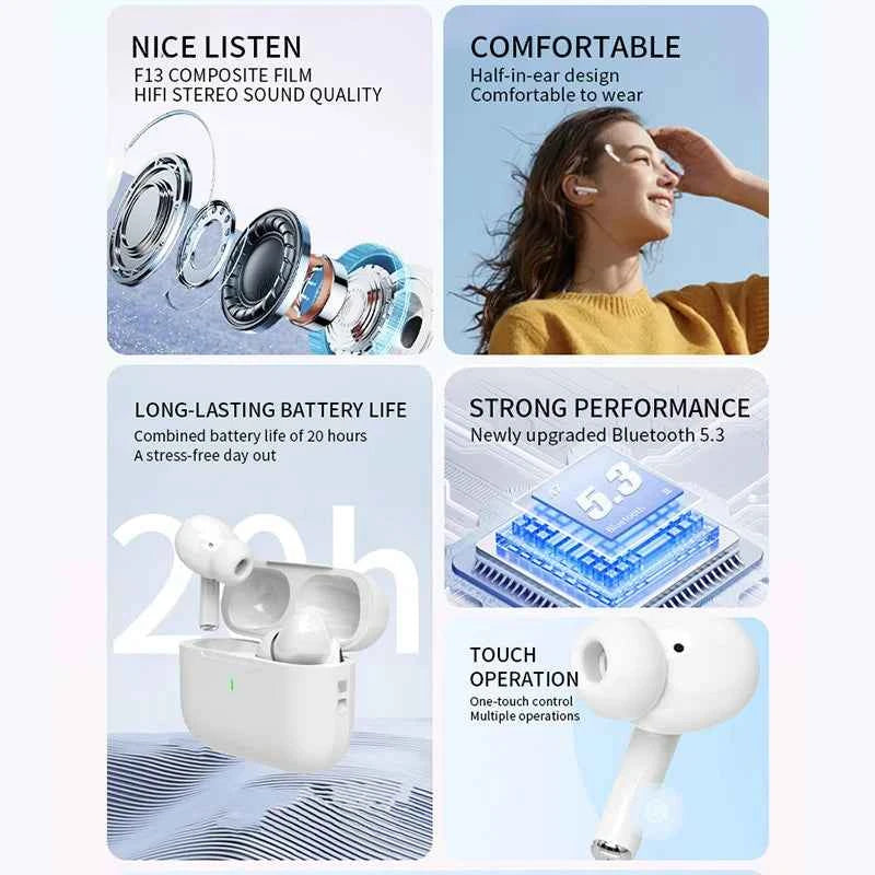 Pro Wireless Earbuds – Bluetooth 5.1, Waterproof, Touch Control & Mic