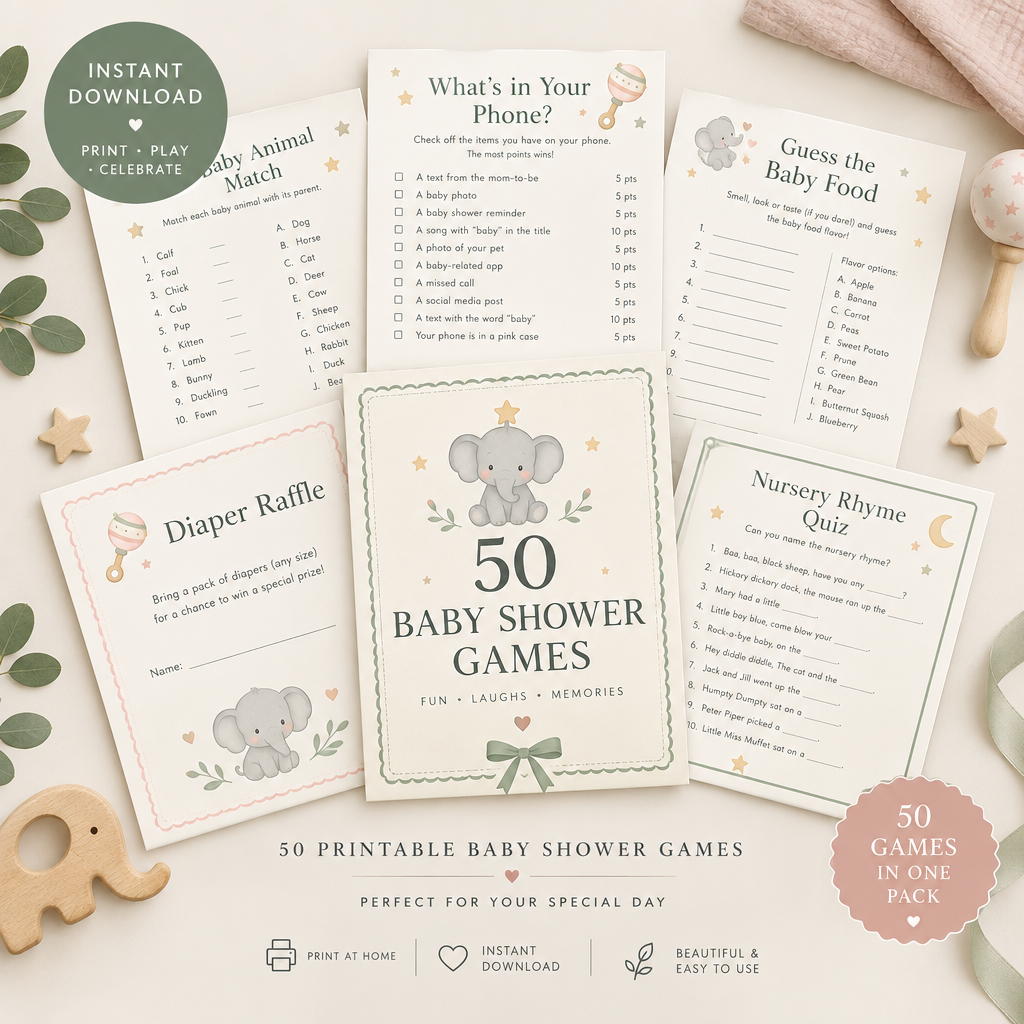 50 Baby Shower Games - Instant Download
