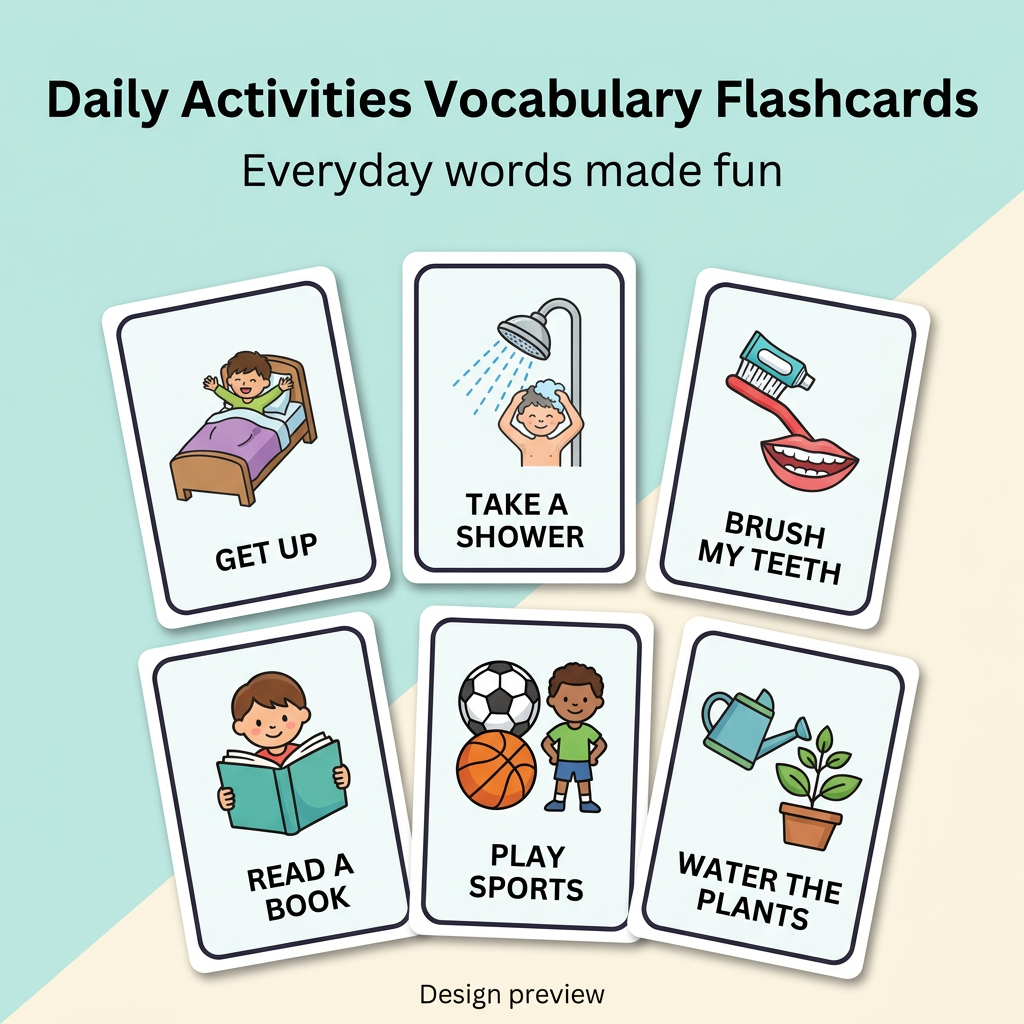 Daily Activities Vocabulary Flashcards | Everyday Learning for Kids